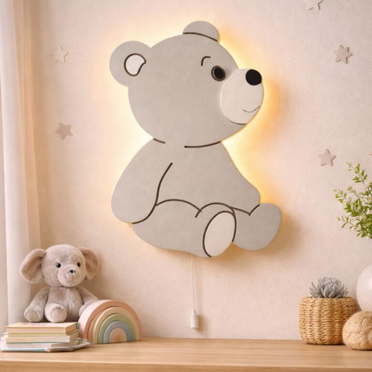 Zittend beertje LED-wandnachtlamp van hout | Houten LED nachtlamp