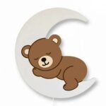 Slapend beertje op maan LED-wandnachtlamp | Houten LED nachtlamp