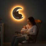 Slapend beertje op maan LED-wandnachtlamp | Houten LED nachtlamp