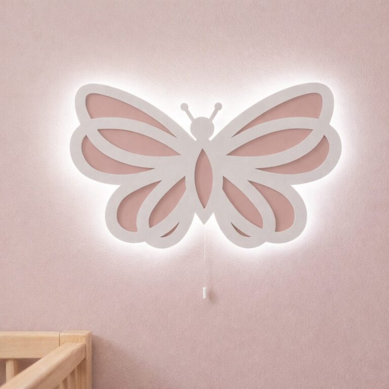 Vlinder LED-wandnachtlamp van hout 2 lagen | Houten LED nachtlamp