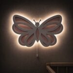 Vlinder LED-wandnachtlamp van hout 2 lagen | Houten LED nachtlamp
