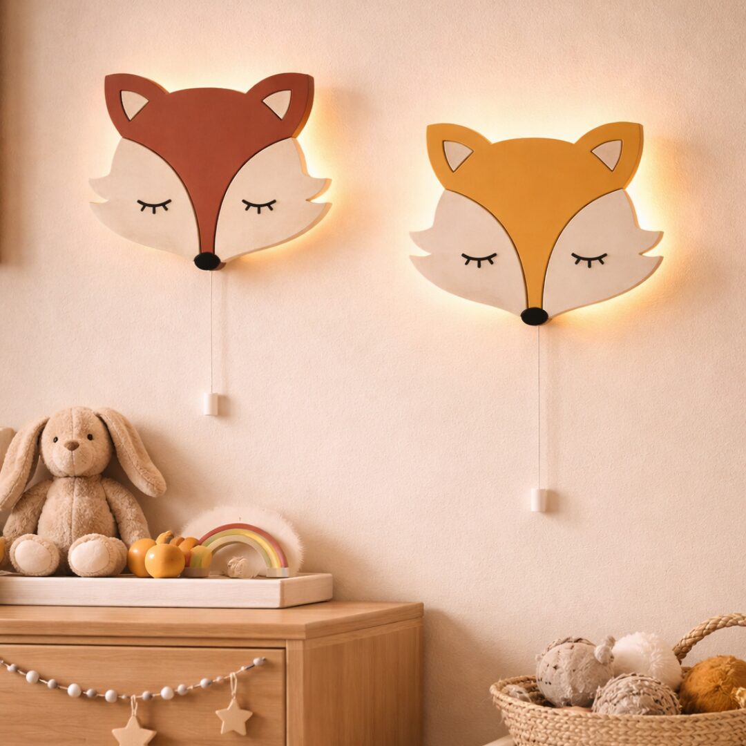 Vos LED-wandnachtlamp van hout | Houten LED nachtlamp